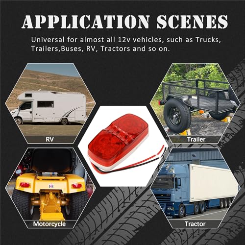 NEW SUN 2 Pcs Red Trailer RV Side Marker LED Light, Bullseye/TigerEye/Double Bubble Clearance Light 10 Led, 12V 4x2 Rectangular, Surface Mount, Camper, Trucks, Rvs - Image 4