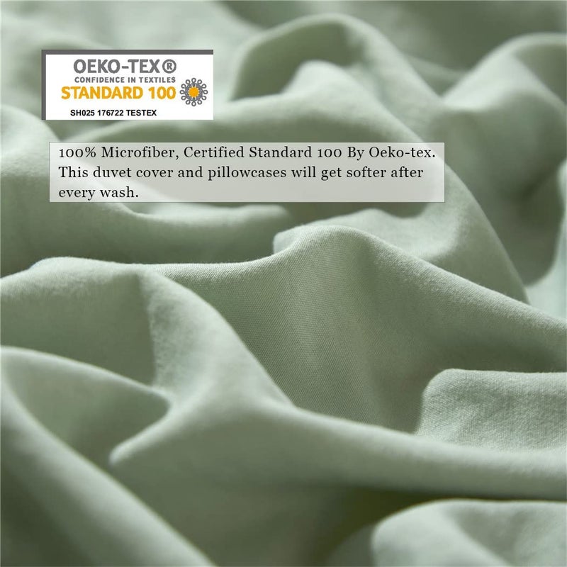IHOUSTRIY 3 Pieces Duvet Cover Set Bedding Ball Fringe Pattern Design Soft Dark Sage Green Bedding Sets 1 Duvet Cover 2 Ball Fringe Pillow Shams - Queen, Green - Image 3