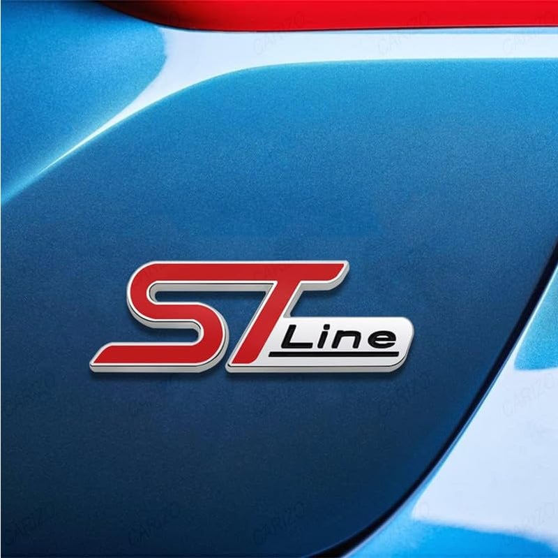 CARIZO Premium Zinc Alloy Badge, 3D Premium Car Side Fender Rear Trunk (Design: ST Line, Red & Silver) Emblem Logo Badge Decals - Image 3