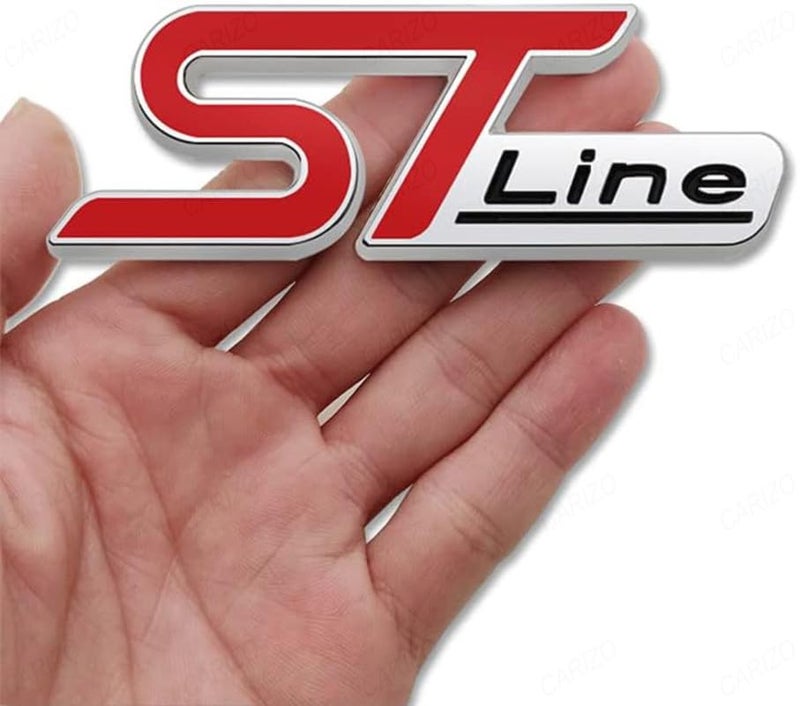 CARIZO Premium Zinc Alloy Badge, 3D Premium Car Side Fender Rear Trunk (Design: ST Line, Red & Silver) Emblem Logo Badge Decals - Image 2