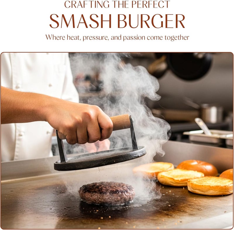 Bellemain Heavy Duty Cast Iron Smash Burger Press 7" Round Grill Press for Cooking Burgers, Bacon, Sandwiches, Steak, BBQ, Ground Beef, Meats, Sausages, and So On - Image 5
