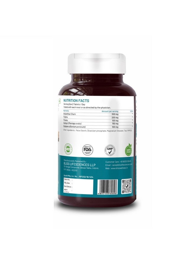 Bliss Welness Bliss Welness Gut Detox | Trikatu Isabgol Triphala Avipattikar Kalajeera | Health Cleanse Purify | Stomach Cleanse Purify Digestion Metabolism Toxin Removal Acidity Gas Control Supplement - 120 Vegetarian Tablets  - Image 3