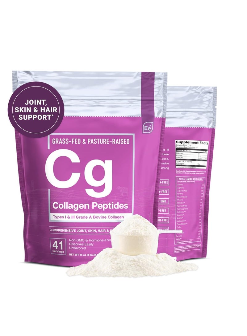 إسينشال إيليمينتس Essential Elements Hydrolyzed Collagen Peptides Powder - Collagen Supplement for Joint, Skin, Hair, & Nail Support - Types I & III - Non-GMO, Hormone-Free, Grass-Fed Collagen Powder - 41 Servings - Image 1