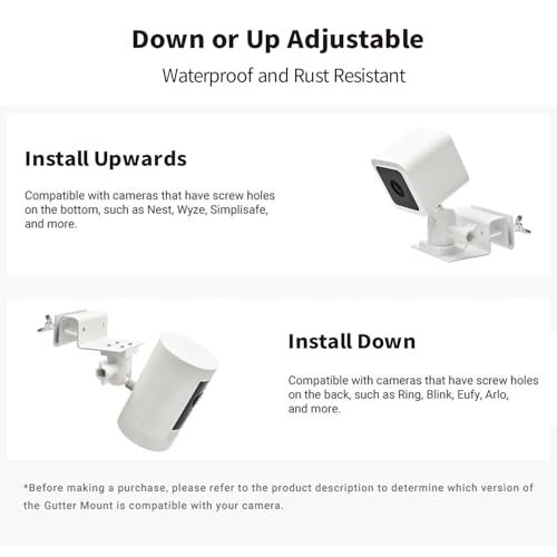 Tonton Gutter Mount for Solar Panel and Outdoor Security Camera Compatible with Ring, Arlo, Eufy, Wyze, Reolink, Google Nest, Blink, Standard 1/4"-20 Mount, Up & Down Version Universal Bracket (White) - Image 5