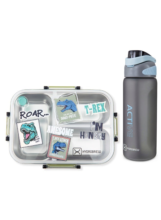 Hydrobrew Steel Core Bento Lunch Box 750ml w/ Sip Switch Tritan Water Bottle 1000ml | Leakproof 3 Compartment Meal Box – Olive Roar - Image 1