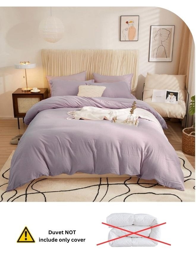 LUNA Home Washable Cotton 6 Piece King Size Duvet Cover Plain Design Lavender  - Image 5