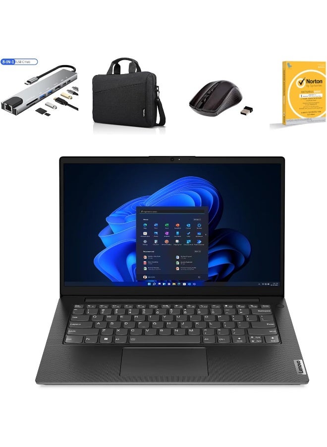 لينوفو LENOVO V14 G4 IRU Laptop, 14 Inch FHD Display, Intel Core i5-13420H 2.4GHz, 16GB DDR4 RAM, 1TB NVMe SSD, Intel UHD Graphics, Windows 11, with Laptop Bag, 8-in-1 USB Type-C Hub, W/L Mouse, Antivirus English Business Black - Image 1