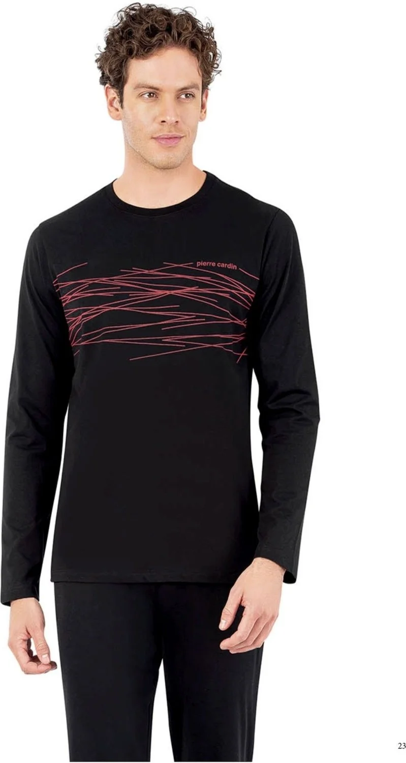 pierre cardin 6061 Men's Black Long Sleeve Round Neck Pajama Set