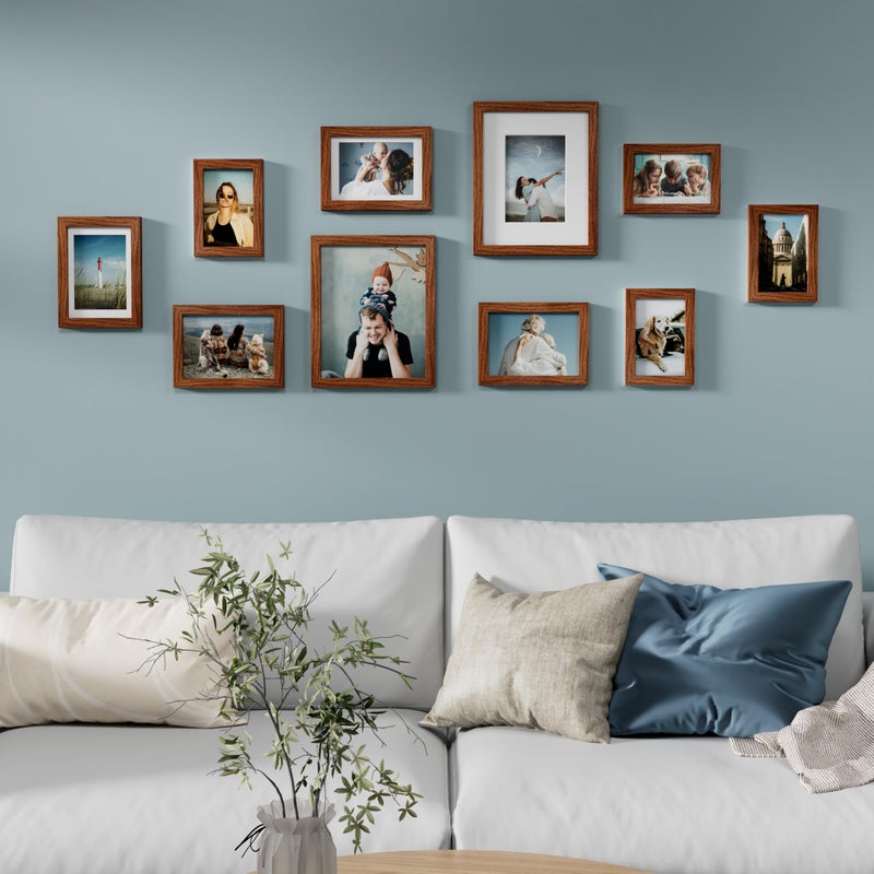 Vittanly Picture Frames Set of 10, Picture Frames Collage Wall Decor with Two 8x10, Four 5x7, and Four 4x6 Photo Frames, Gallery Wall Frame Set for Wall or Tabletop Display, Walnut Brown - Image 4