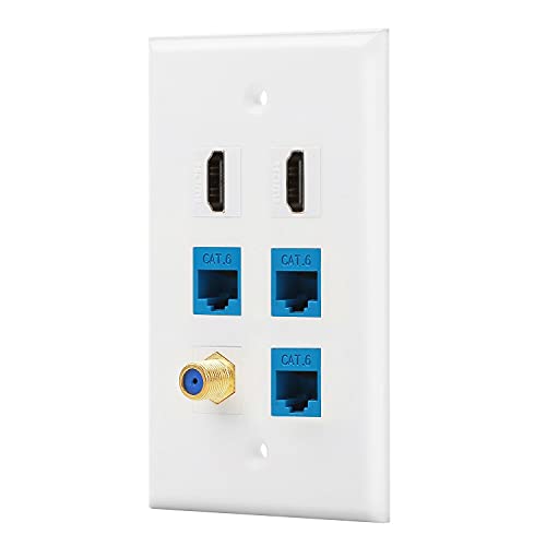 IBL-6 Port Wall Plate 3 Port Cat6+ 2 Port HDMI +1 Port Gold-Plated F Type coaxial Cable TV Keystone Female to Female Jack in White - Image 5