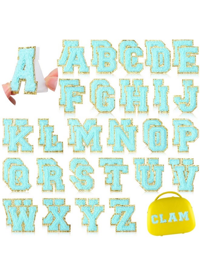 WILLBOND 52 Pcs Chenille Letter Patches Bulk Self Adhesive Letter Patches For Backpacks Stick On Letters Embroidered Applique Patch For Clothing Hats Christmas Party Gifts(Lake Blue)  - Image 1