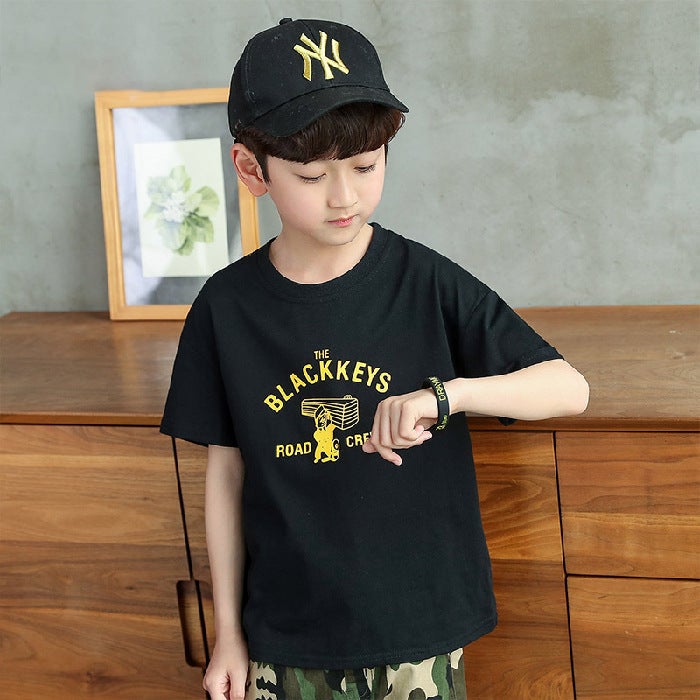 Children's Wear Cotton Short-sleeved T-shirt Blue Bear 2023 New Style Cotton Boys Short-sleeved Children's Top T-shirt Children's Wear - Image 1