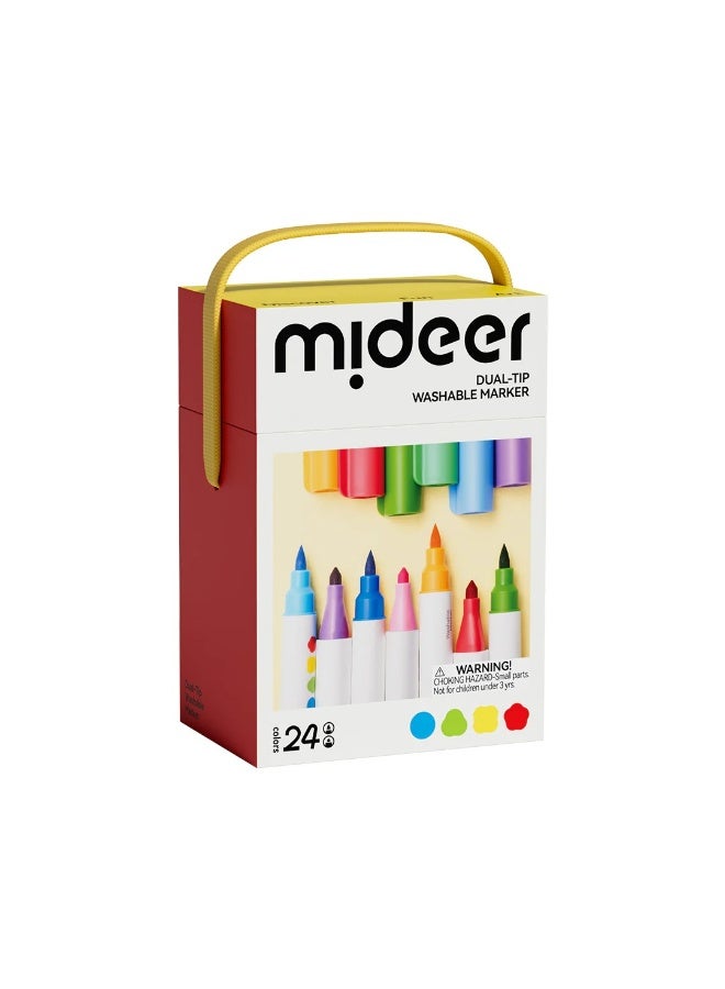 MiDeer أقلام ميدير القابلة للغسل ذات الطرفين 24 لون – مجموعة أقلام تلوين للأطفال مع أطراف رفيعة وعريضة، أقلام رسم غير سامة تعتمد على الماء لمشاريع الفن في مرحلة ما قبل المدرسة واللوازم المدرسية للأعمار من 3 سنوات فما فوق - Image 2