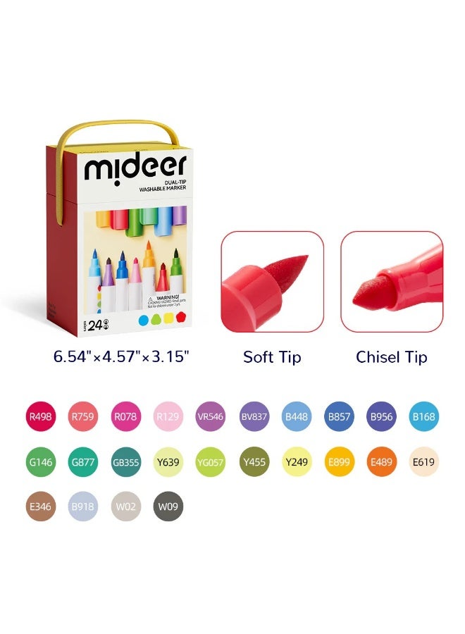 MiDeer أقلام ميدير القابلة للغسل ذات الطرفين 24 لون – مجموعة أقلام تلوين للأطفال مع أطراف رفيعة وعريضة، أقلام رسم غير سامة تعتمد على الماء لمشاريع الفن في مرحلة ما قبل المدرسة واللوازم المدرسية للأعمار من 3 سنوات فما فوق - Image 1