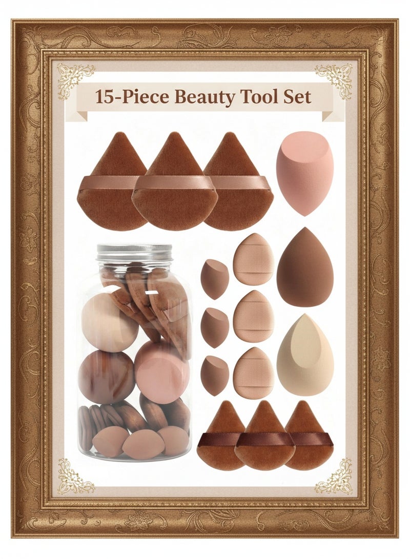 Ucanbe 15-Piece Beauty Tool Set - Loose Powder Puffs, Mini Puffs, Beauty Sponges & Cushion Puffs, Ultra-Soft Velvet, Latex-Free, Suitable for All Skin Types - Image 1