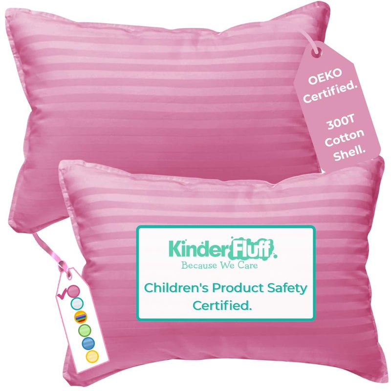 kinder Fluff Toddler Pillow 2XCertified Hypoallergenic Award Winning Baby Pillow no Pillowcase Needed 300TC Pure Cotton Shell and Down Alternative Fill Toddler Bedding Kids Pillow 2 Pink - Image 2