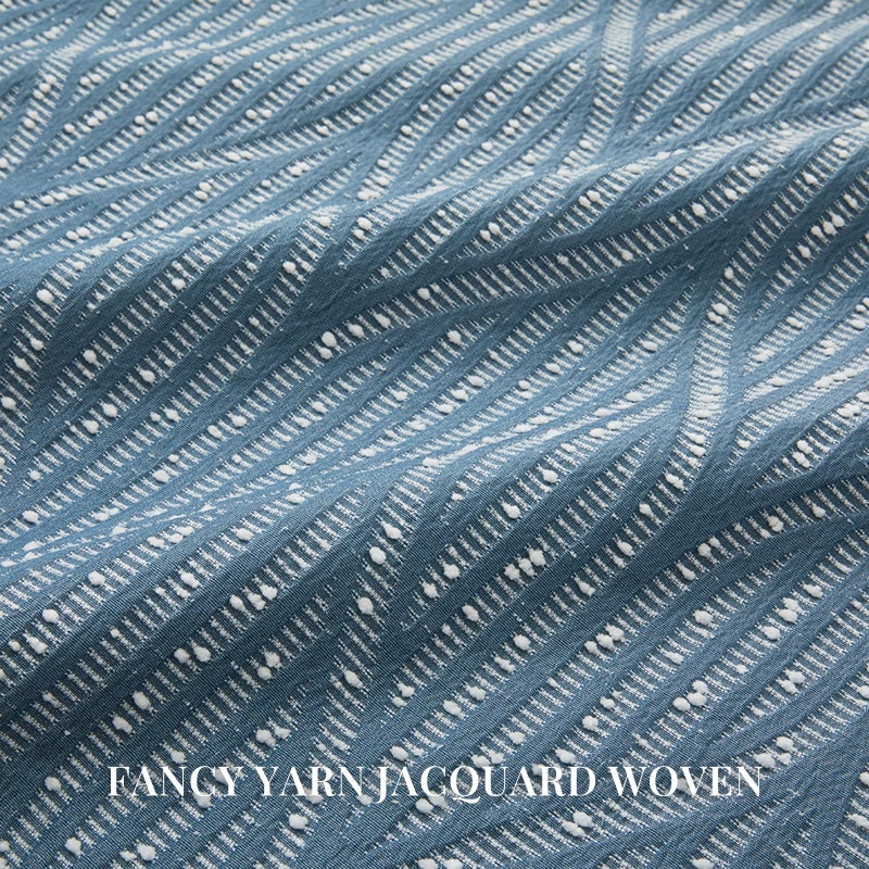 Drapexpert Blue and White 100% Blackout Geometric Jacquard Curtains - Thermal Insulated Noise Reducing Drapes for Bedroom and Living Room, 52" x 96" - Image 4