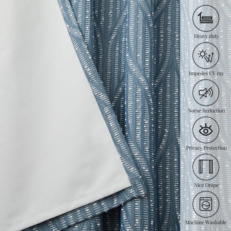 Drapexpert Blue and White 100% Blackout Geometric Jacquard Curtains - Thermal Insulated Noise Reducing Drapes for Bedroom and Living Room, 52" x 96" - Image 5