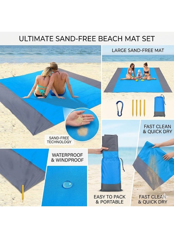 Large Beach Mat Blanket 200x210cm - Sandproof Waterproof Picnic Outdoor Blue - Image 5