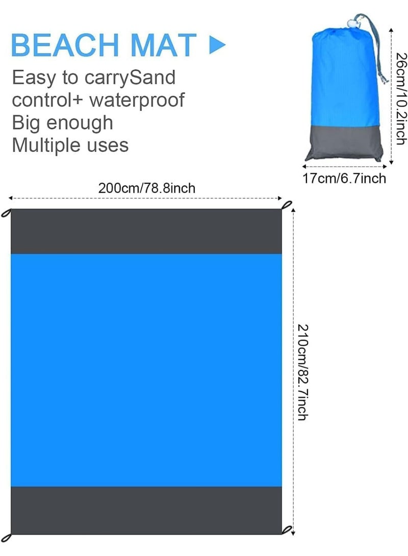 Large Beach Mat Blanket 200x210cm - Sandproof Waterproof Picnic Outdoor Blue - Image 1