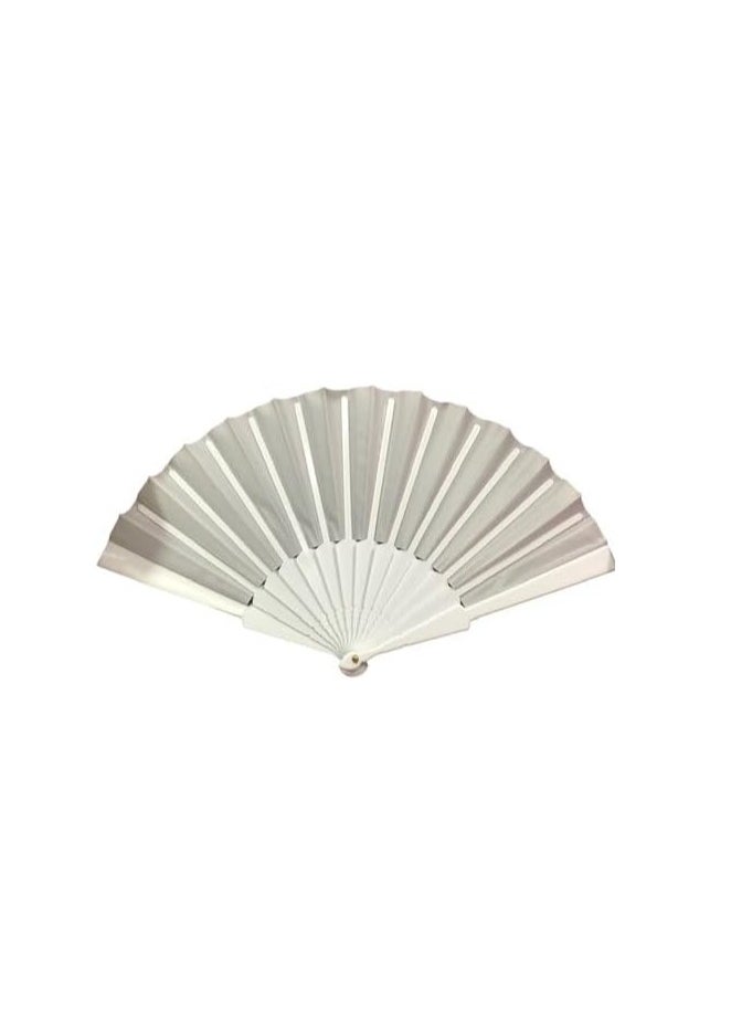 Generic Folding Fan, Handheld Fan with Plain Plastic Fabric Frame - White  - Image 2