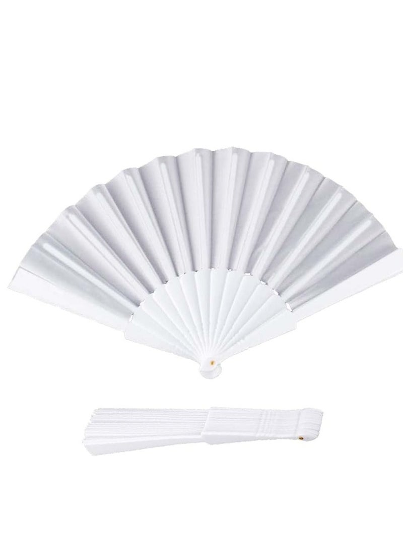 Generic Folding Fan, Handheld Fan with Plain Plastic Fabric Frame - White  - Image 3
