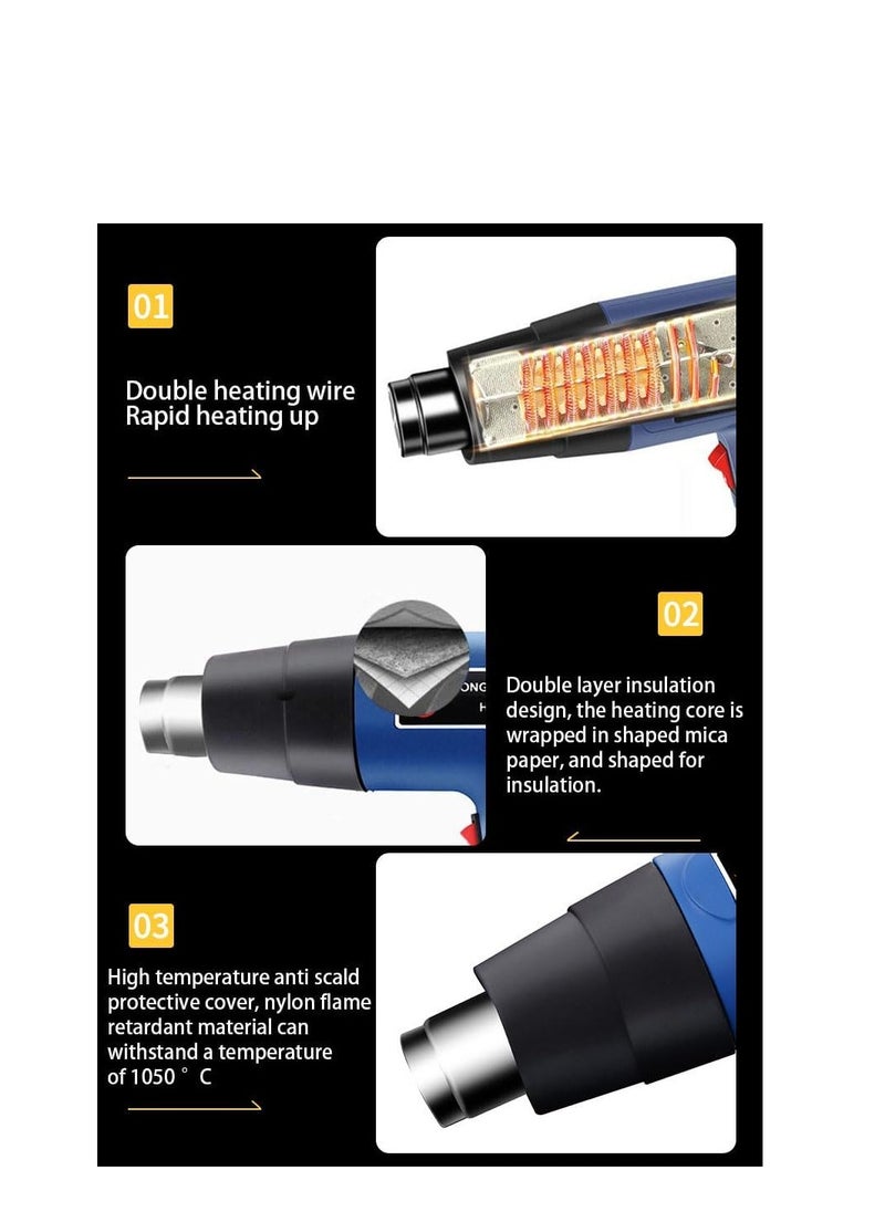 Generic - Corded Heat Gun Portable Hot Air Gun 1500W with 2 Temperature Gear for Shrink Wrapping, Industrial Plastic Soldering, Tube Bending, Automotive film, Removing Old Paint Film and Adhesives (Blue) - Image 1