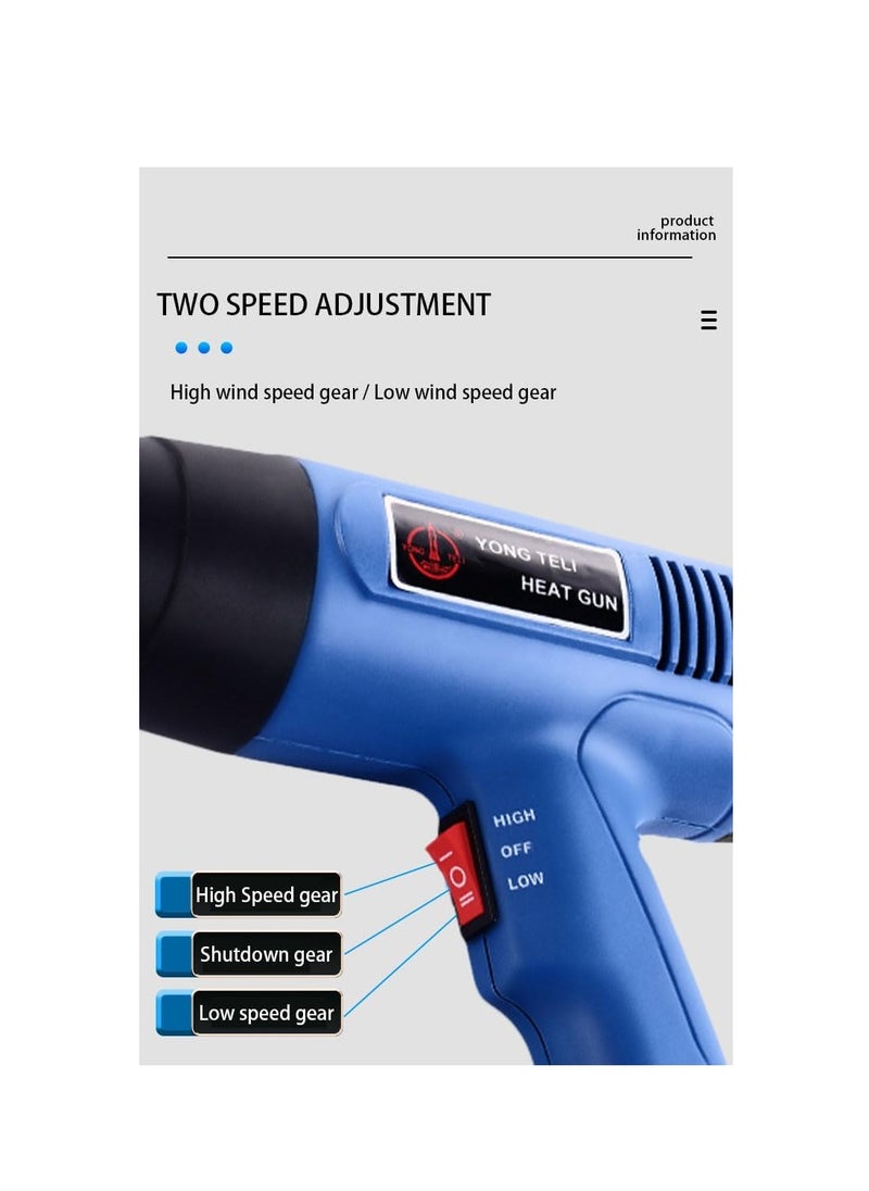 Generic - Corded Heat Gun Portable Hot Air Gun 1500W with 2 Temperature Gear for Shrink Wrapping, Industrial Plastic Soldering, Tube Bending, Automotive film, Removing Old Paint Film and Adhesives (Blue) - Image 1