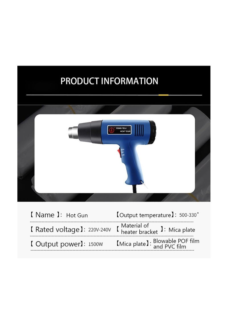 Generic - Corded Heat Gun Portable Hot Air Gun 1500W with 2 Temperature Gear for Shrink Wrapping, Industrial Plastic Soldering, Tube Bending, Automotive film, Removing Old Paint Film and Adhesives (Blue) - Image 1