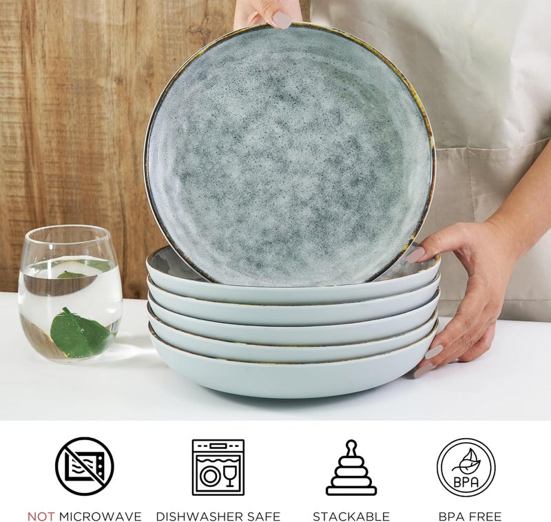 TP 10inch Melamine Dinner Plates Set Serving Dish Set for Pasta Salad Cereal Soup Oatmeal Lightweight and Unbreakable Dinner Service Dishwasher Safe 6Piece Set Gray - Image 3