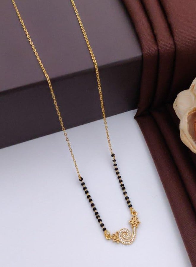 sweeply Elegant Mangalsutra with Black Beads & Floral Pendant Design for Women | Traditional Daily, Wear Jewelry Perfect, Gift for Diwali, Wedding, Anniversary, Valentine, Karwa Chauth Special - Image 2