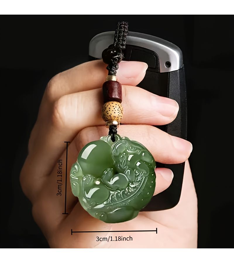 2pcs Double Sided Black Green Pixiu Phone Charm Good Luck Keychain Pendant - Image 2