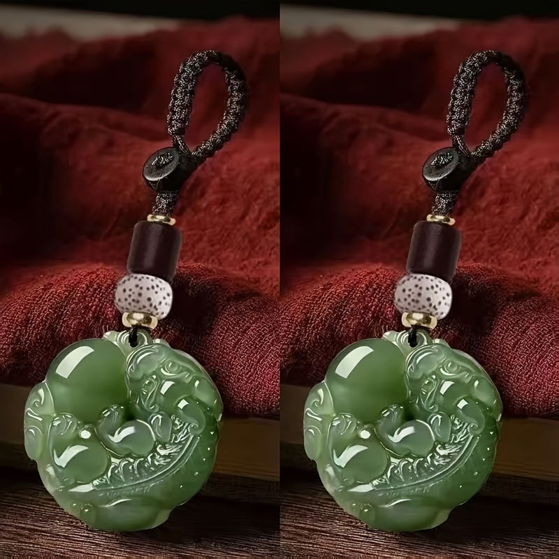 2pcs Double Sided Black Green Pixiu Phone Charm Good Luck Keychain Pendant - Image 5