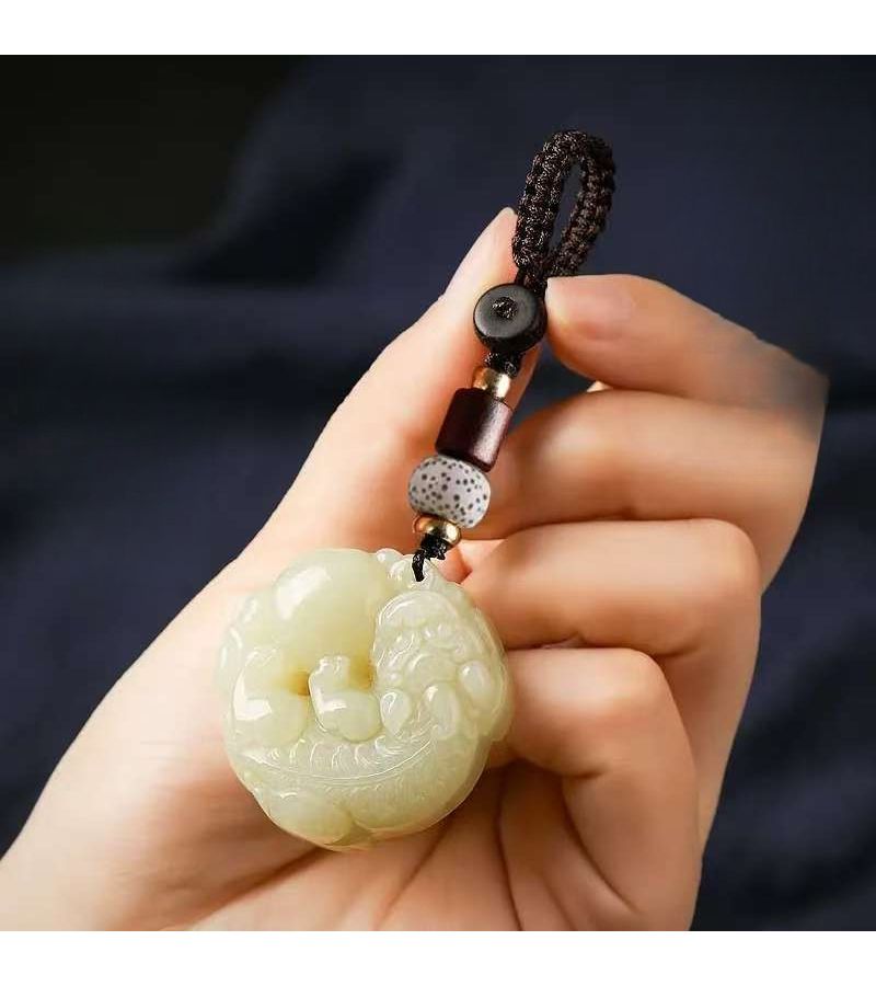 2pcs Double Sided Black Green Pixiu Phone Charm Good Luck Keychain Pendant - Image 1