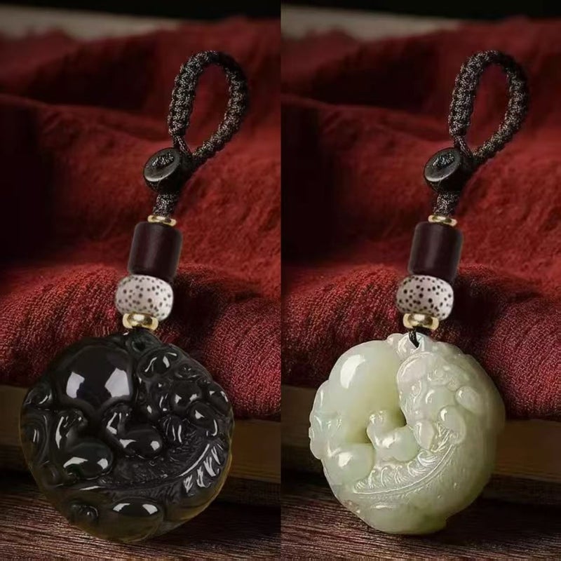 2pcs Double Sided Black Green Pixiu Phone Charm Good Luck Keychain Pendant - Image 3