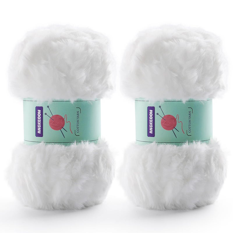 DAERBOF Soft Chunky Fluffy Fuzzy Faux Fur Yarn for Crocheting Eyelash Furry Yarn for Knitting Blankets Scarves and Sweaters 35 Oz75 Yards Per Roll Pure White - Image 3