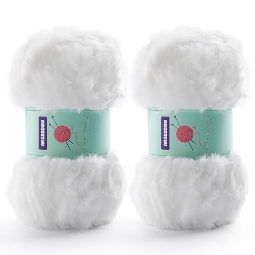 DAERBOF Soft Chunky Fluffy Fuzzy Faux Fur Yarn for Crocheting Eyelash Furry Yarn for Knitting Blankets Scarves and Sweaters 35 Oz75 Yards Per Roll Pure White - Image 1