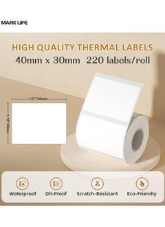 Marklife Thermal Label Paper for Label Maker Machine,Waterproof Oil-Proof for Home Office Small Business Barcode Printing,220 Labels/Roll Labeling Tape Replacement(40×30mm White)  - Image 2