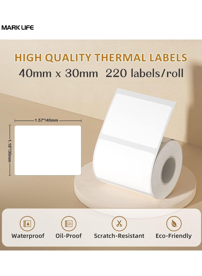 Marklife Thermal Label Paper for Label Maker Machine,Waterproof Oil-Proof for Home Office Small Business Barcode Printing,220 Labels/Roll Labeling Tape Replacement(40×30mm White)  - Image 2