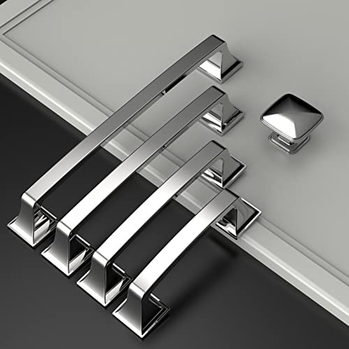 Amerdeco 10 Pack Polished Chrome Cabinet Hardware - 3-3/4 Inch(96mm) Hole Center Kitchen Handles for Bathroom & Dresser Pulls - ZH0002 - Image 3