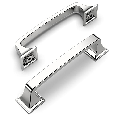 Amerdeco 10 Pack Polished Chrome Cabinet Hardware - 3-3/4 Inch(96mm) Hole Center Kitchen Handles for Bathroom & Dresser Pulls - ZH0002 - Image 1