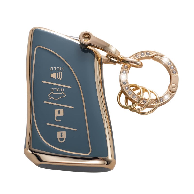 Gematay for Lexus Key Fob Cover with Keychain Key Shell Cover for Lexus ES350 ES300h UX200 LS500 LS500H LC500 LC500h Smart Remote Control Blue