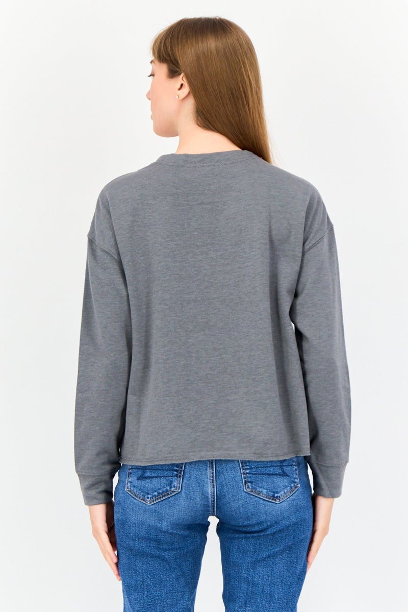 Splendid Women Round Neck Long Sleeves Solid Sweatshirt, Grey - Image 3