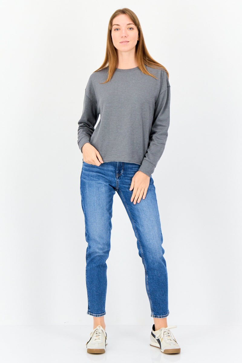 Splendid Women Round Neck Long Sleeves Solid Sweatshirt, Grey - Image 4
