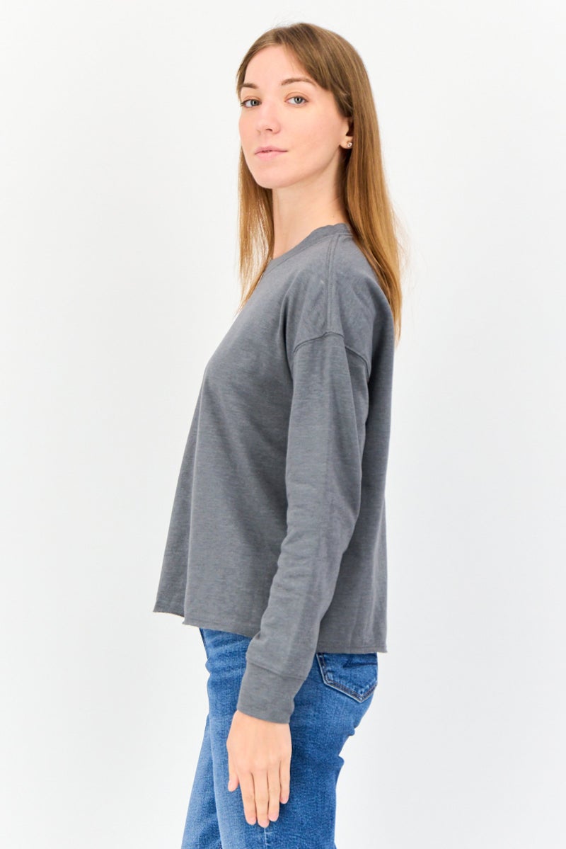 Splendid Women Round Neck Long Sleeves Solid Sweatshirt, Grey - Image 2