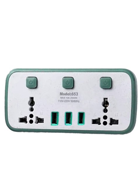 Power socket, 3 USB Charger conversion socket , 10 amp, 220 volt, 2500 watt, green , easy and save to use in residential apartments, factories, and workshop