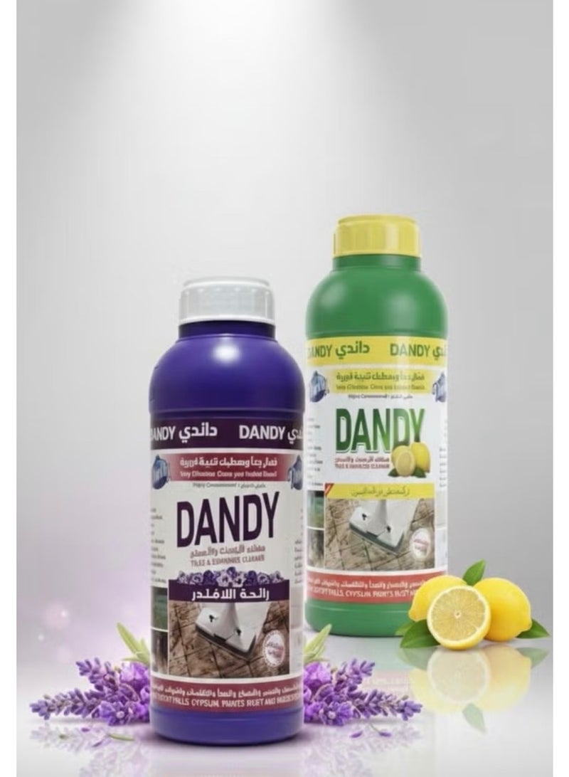 Two pieces of Dandy floor cleaner with lavender scent and refreshing lemon scent