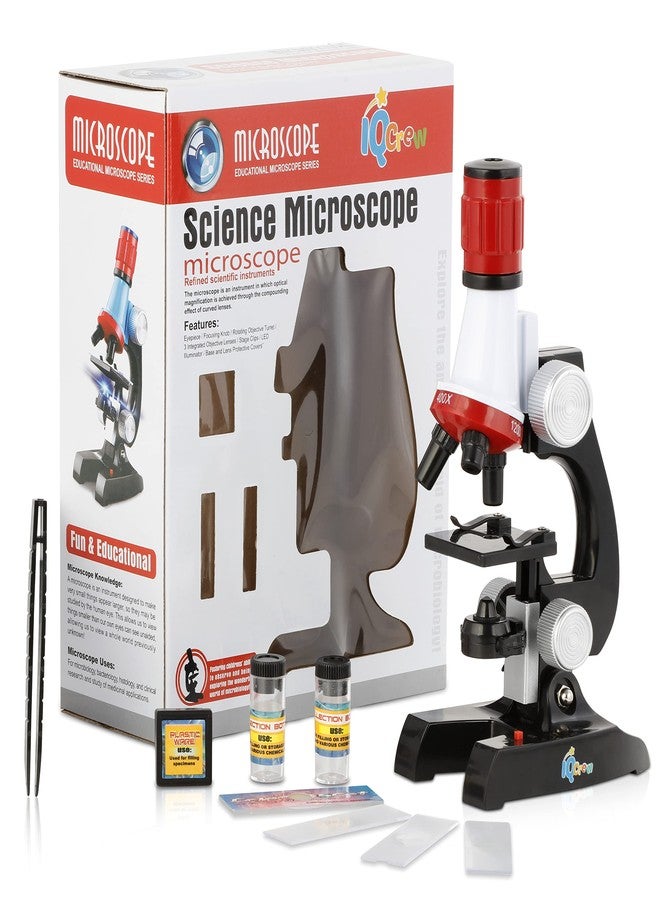 AmScope IQCREW ETXWJ04 100X-1200X LED Kids Beginner Microscope Toy Set + Slides Preparation Kit - Image 1