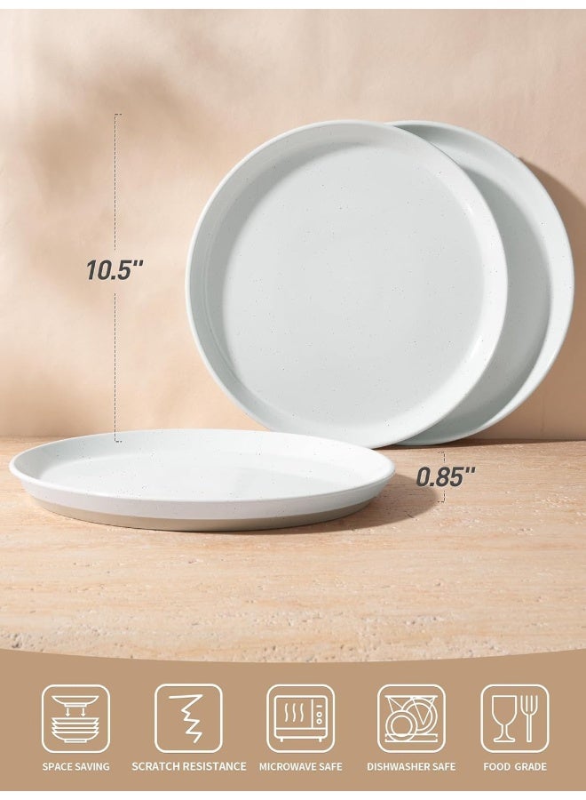 Famiware Saturn 6 Piece Stoneware Dinner Plates in 10.25 inches, Scratch Resistant, Modern Rustic Serving Dishes, White with Speckled - Image 3