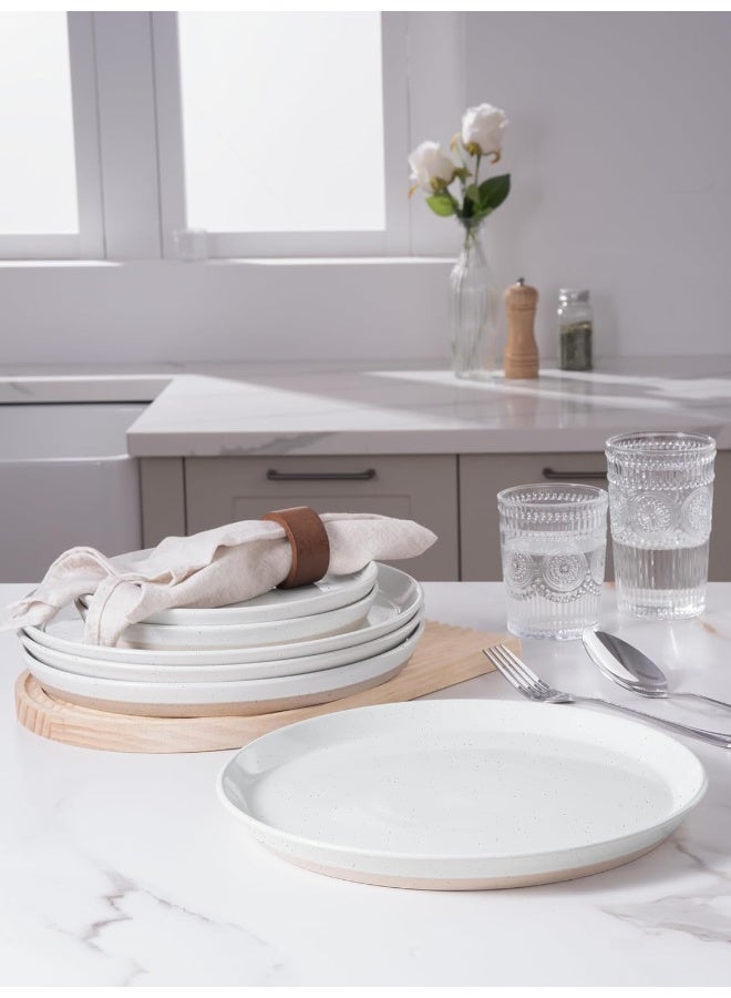 Famiware Saturn 6 Piece Stoneware Dinner Plates in 10.25 inches, Scratch Resistant, Modern Rustic Serving Dishes, White with Speckled - Image 4